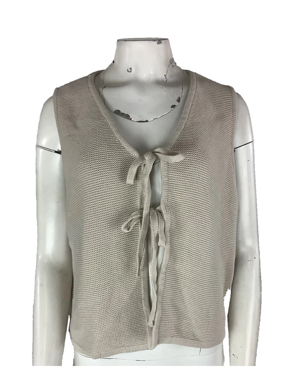 Zenana Sz L 100% Cotton Tie Front Thermal Knit Sleeveless Sweater Vest Brown